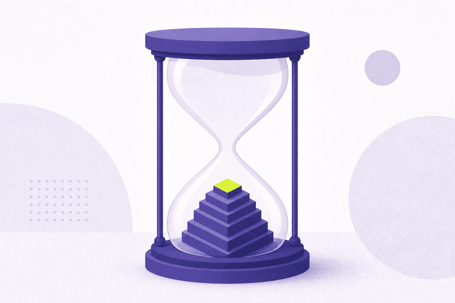 Flat illustration of an hourglass where the sand has fallen into an organized stack