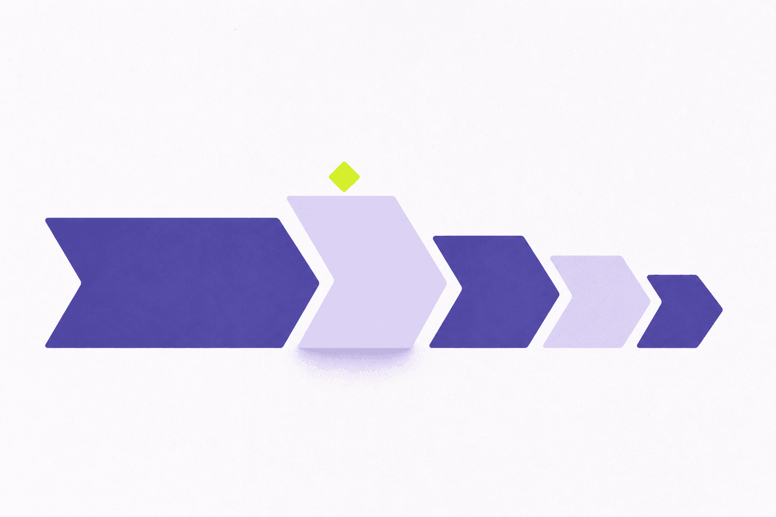 Flat editorial illustration of five connected chevrons decreasing in width, one raised slightly above the line.