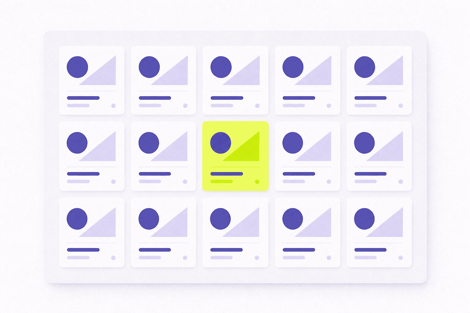 Flat illustration of a dashboard grid of deal tiles seen from above, one highlighted