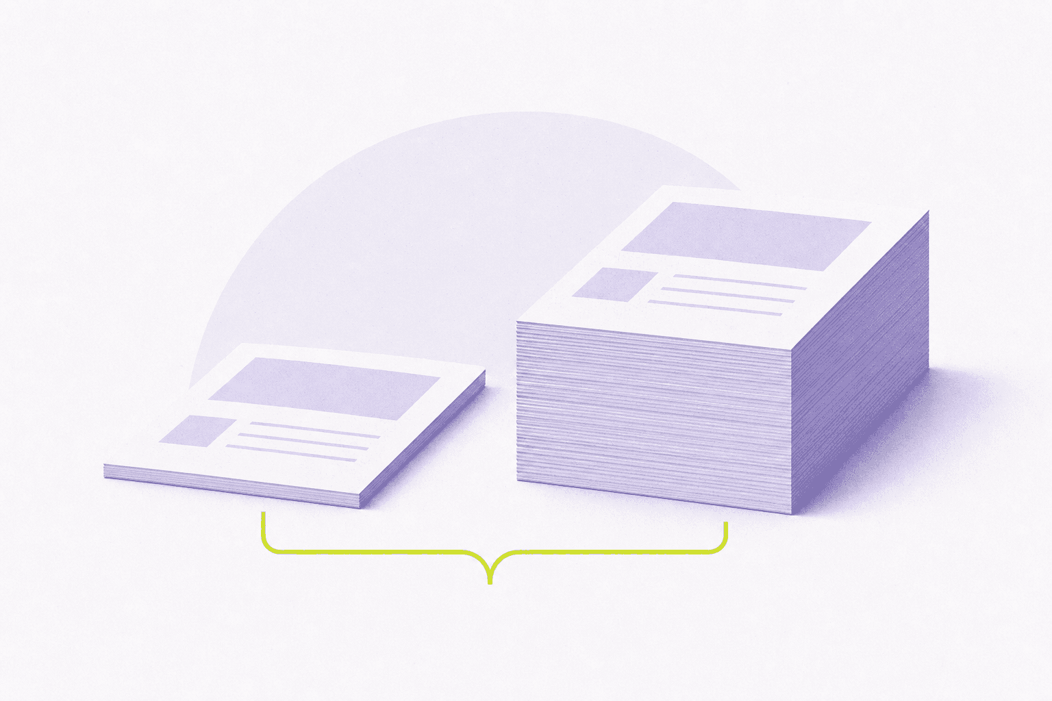 Flat editorial illustration of two documents of different thickness side by side with a bracket linking them.