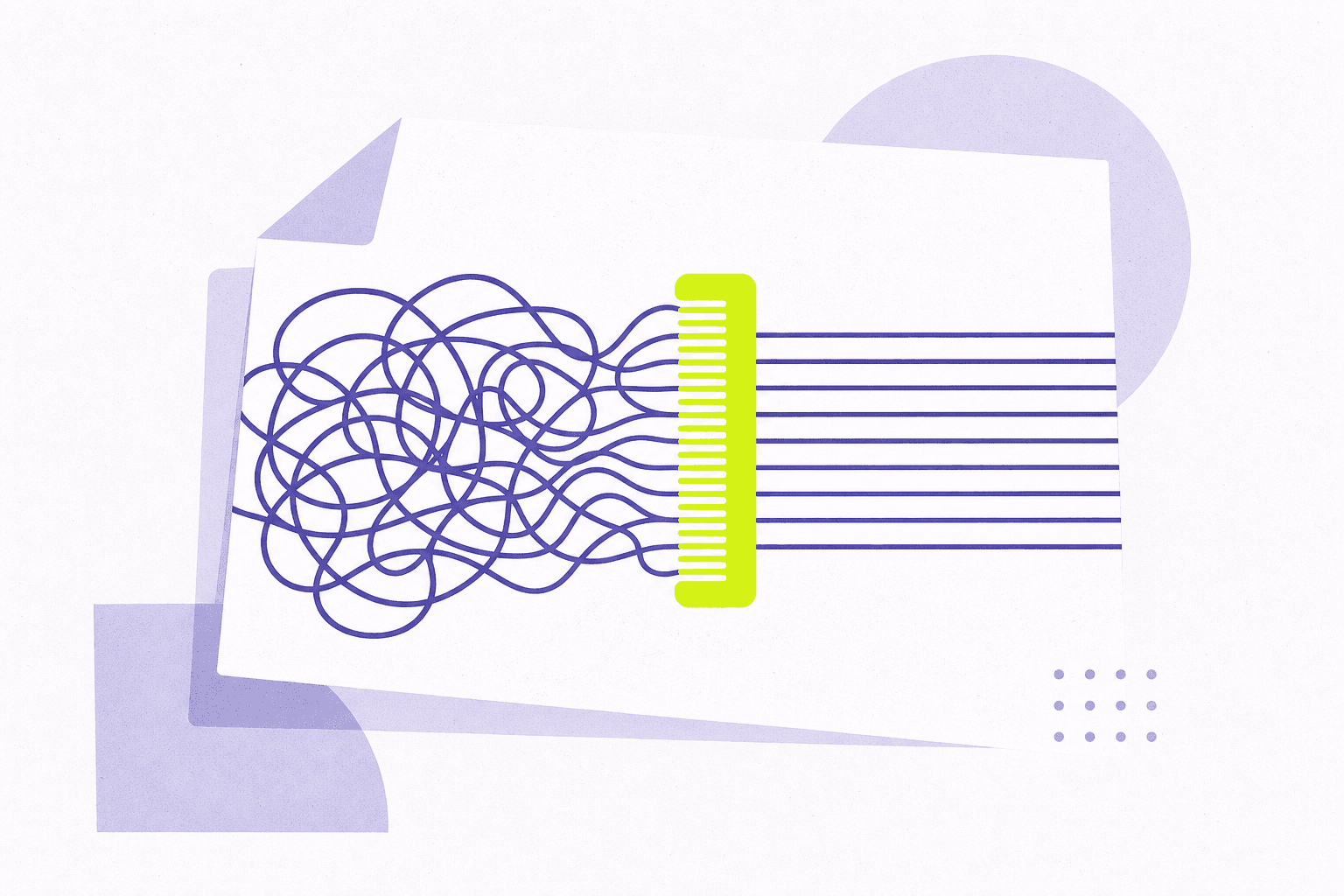 Flat illustration of knots on a document combed into parallel lines