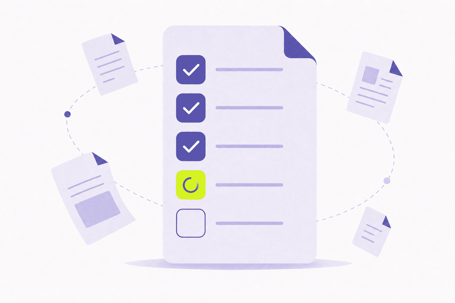 Editorial illustration of a due diligence checklist with items being checked off