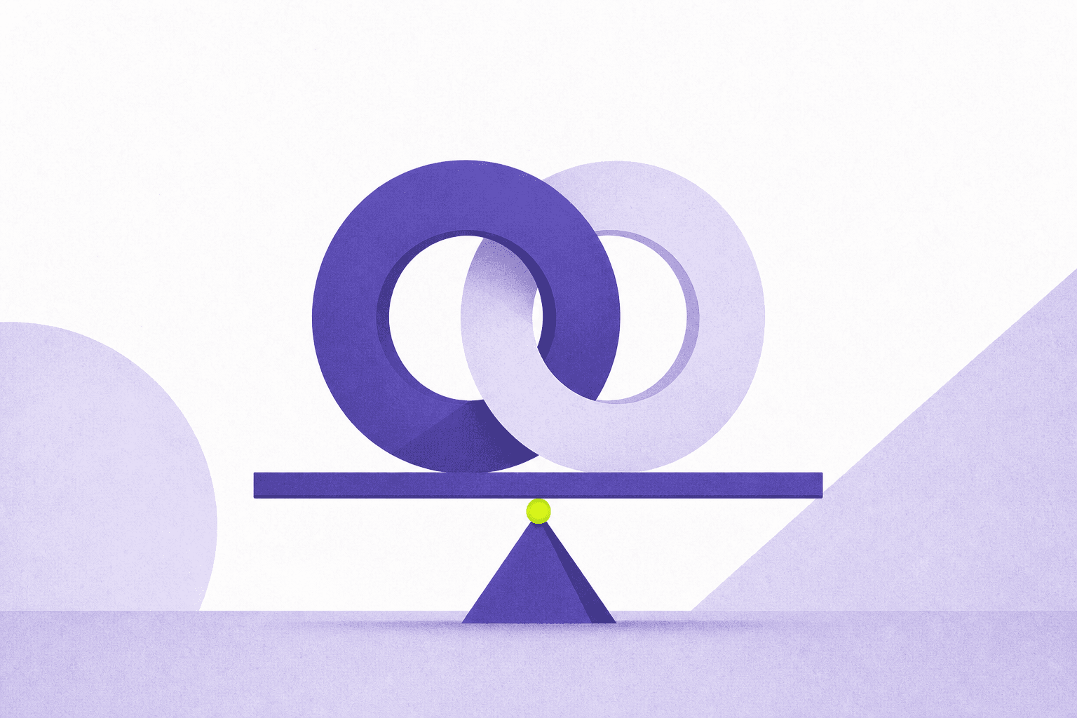 Flat illustration of two interlocking rings balanced on a fulcrum