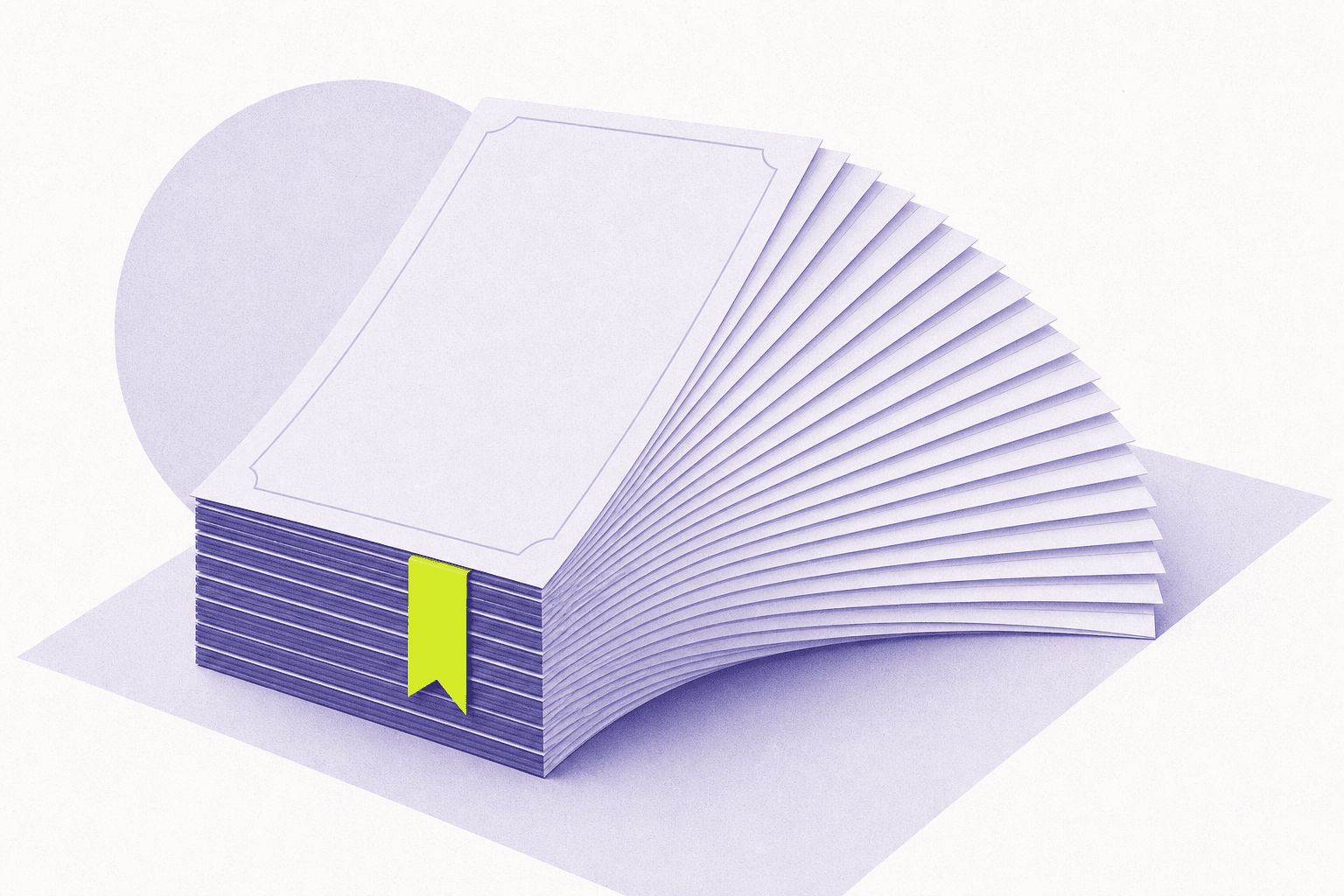 Flat illustration of a thick stack of legal documents fanned with a bookmark ribbon
