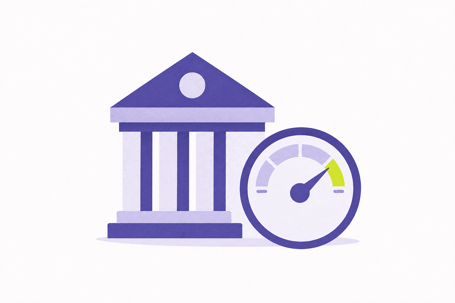 Flat illustration of a building beside a rate dial