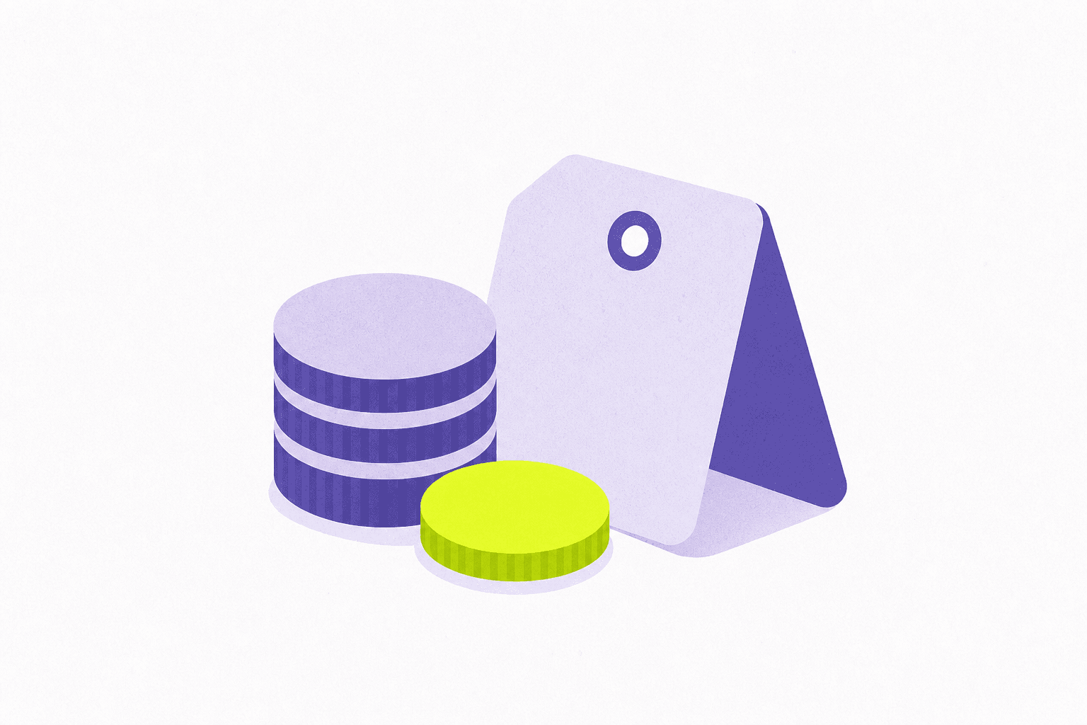 Flat illustration of stacked coins beside a price tag