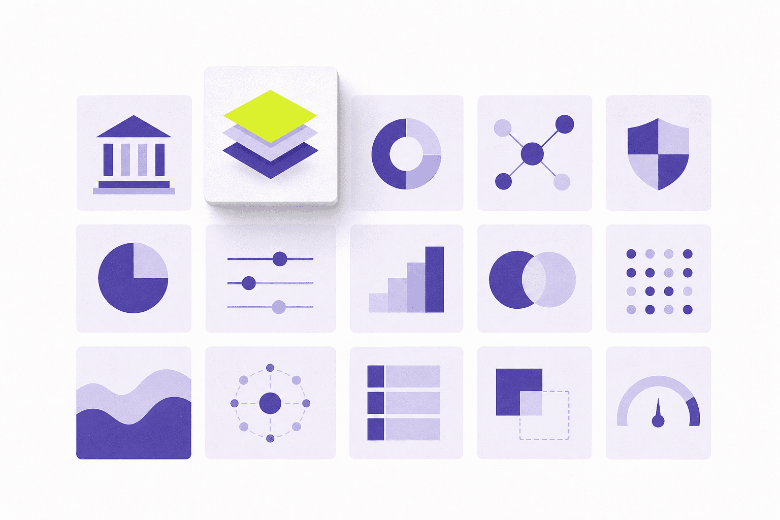 Flat editorial illustration of a control panel grid with one raised tile