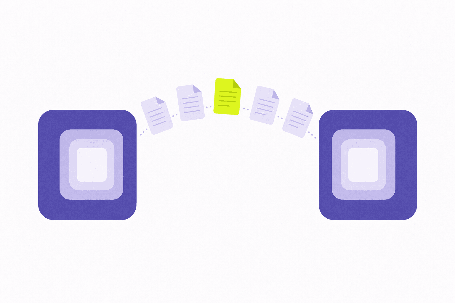 Abstract illustration of documents flowing between two systems