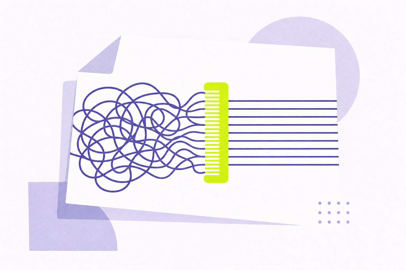 Flat illustration of knots on a document combed into parallel lines