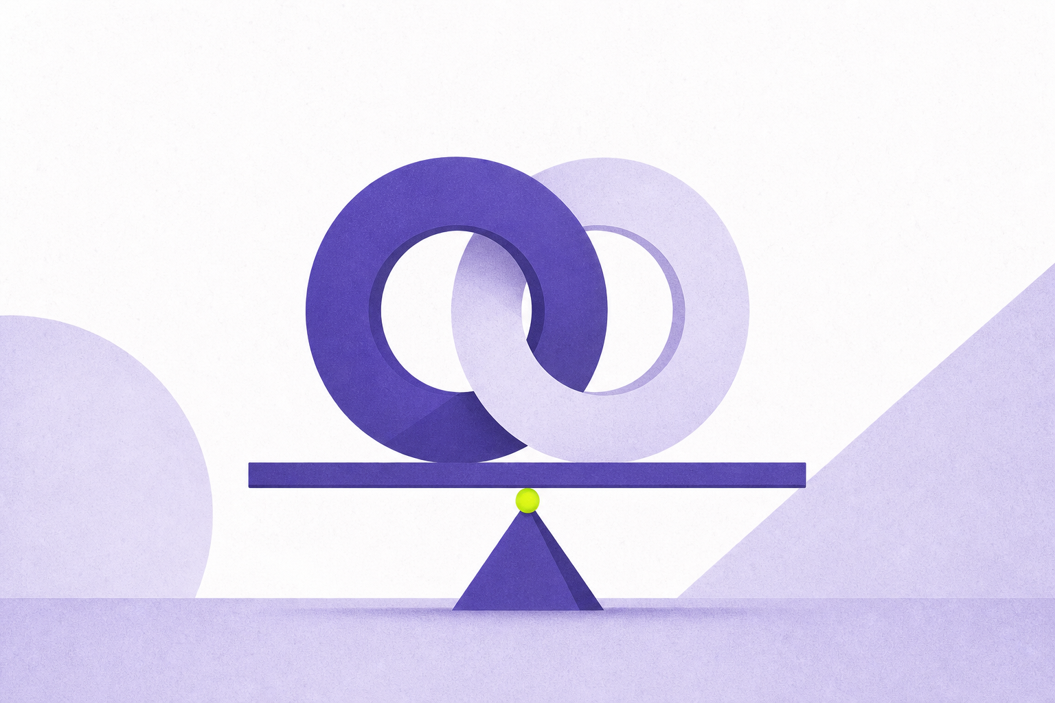 Flat illustration of two interlocking rings balanced on a fulcrum
