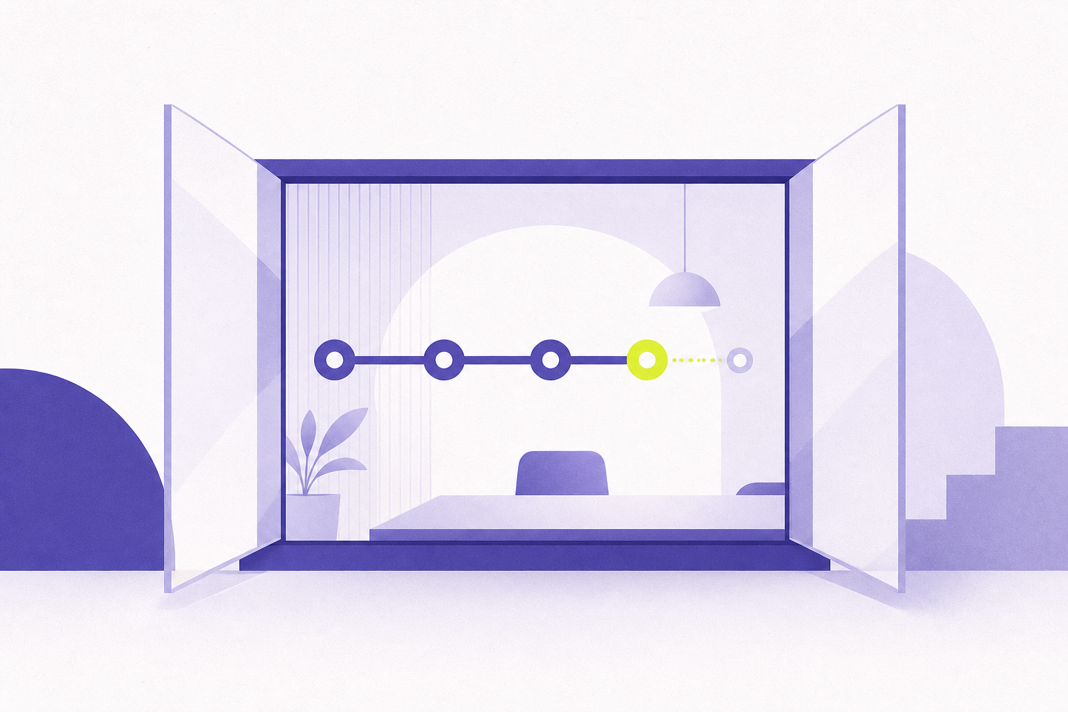 Flat illustration of a clear window into a deal showing an orderly progress bar