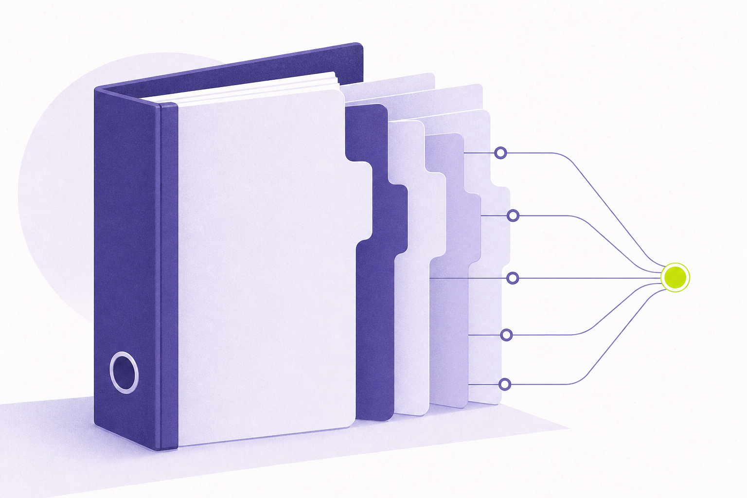 Flat illustration of a bound binder with tabbed dividers and hyperlink node lines