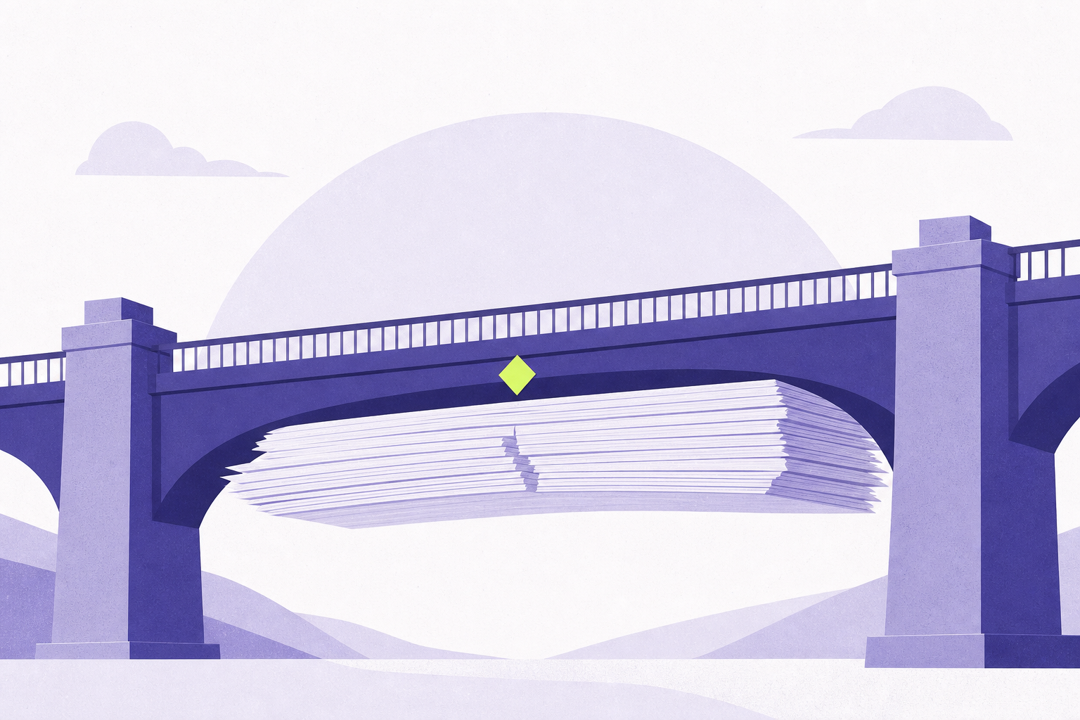 Flat illustration of a long bridge on two pillars built to last