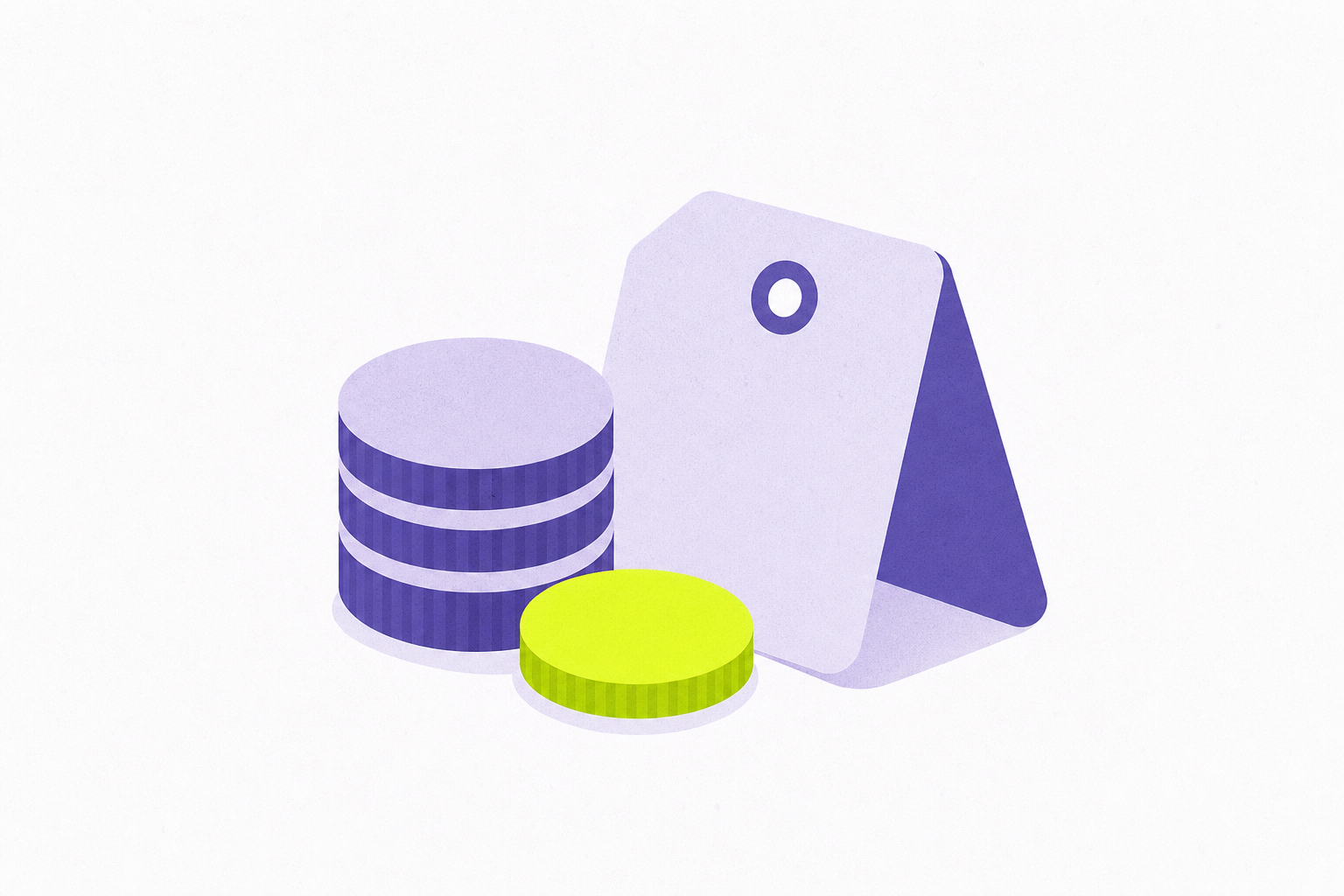 Flat illustration of stacked coins beside a price tag