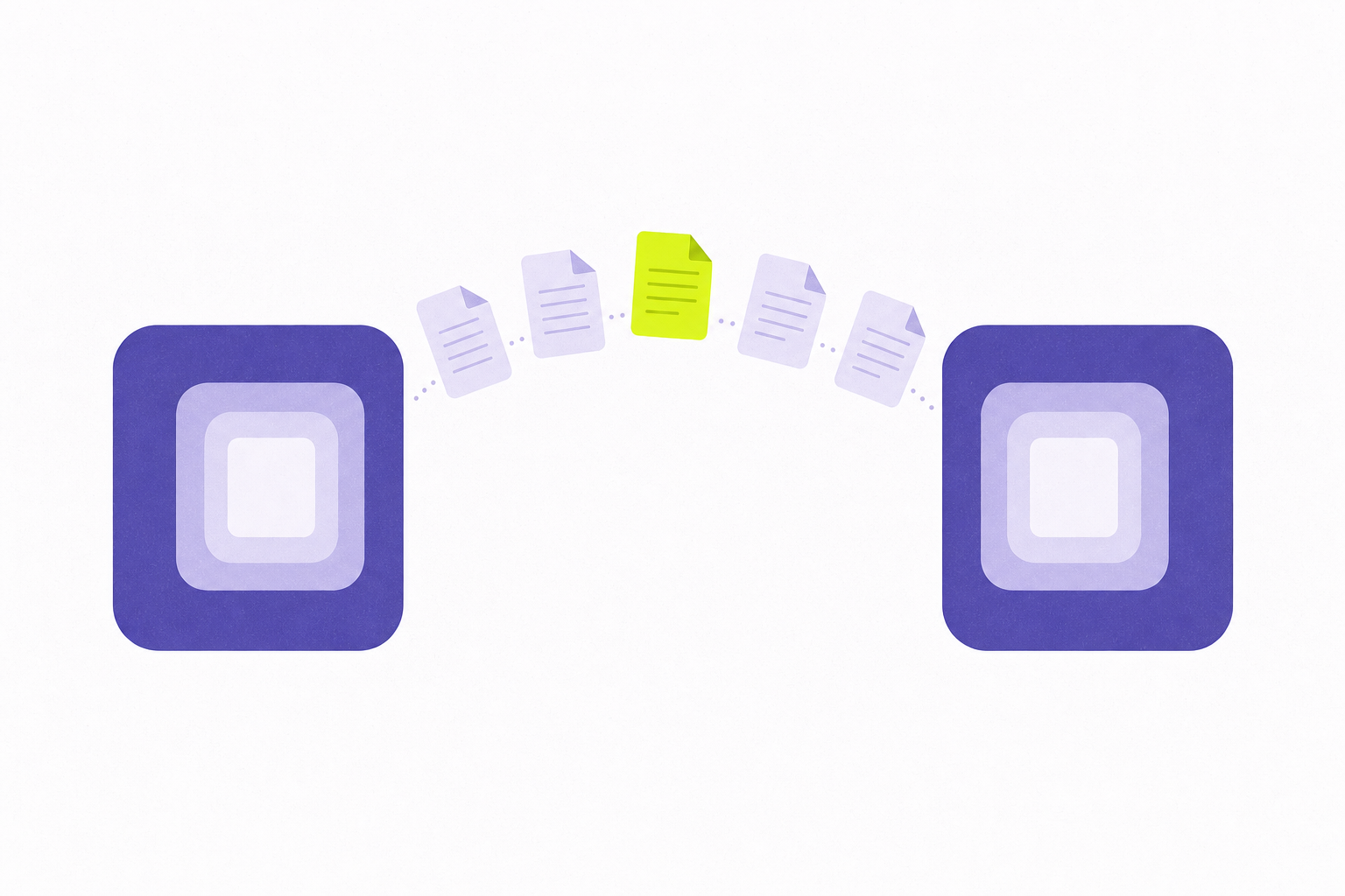 Abstract illustration of documents flowing between two systems